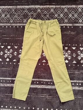 Wildfang Green Drawstring Pants with Striped Waistband